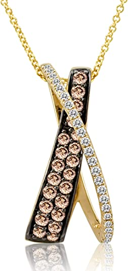 2/3 Carat Diamond Crossover Pendant Necklace for Women in 14k Yellow Gold (Fancy Brown/H-I, VS2-SI2, cttw) on 18 Inch Chain with Lobster Claw Clasp X Pendant by LeVian