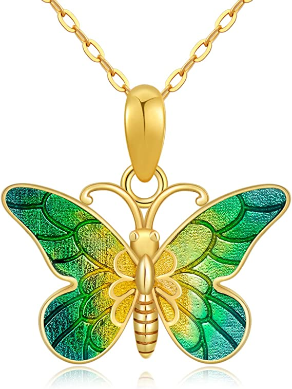 14k Solid Gold Butterfly Pendant Necklaces for Women 3 Style Yellow Gold Jewelry Present for Wife Girlfriend Mother